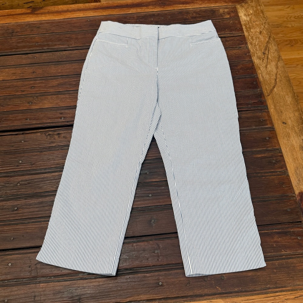 Ann Taylor Factory Petite Blue White Striped Cropped Pants 8P Preppy Coastal
